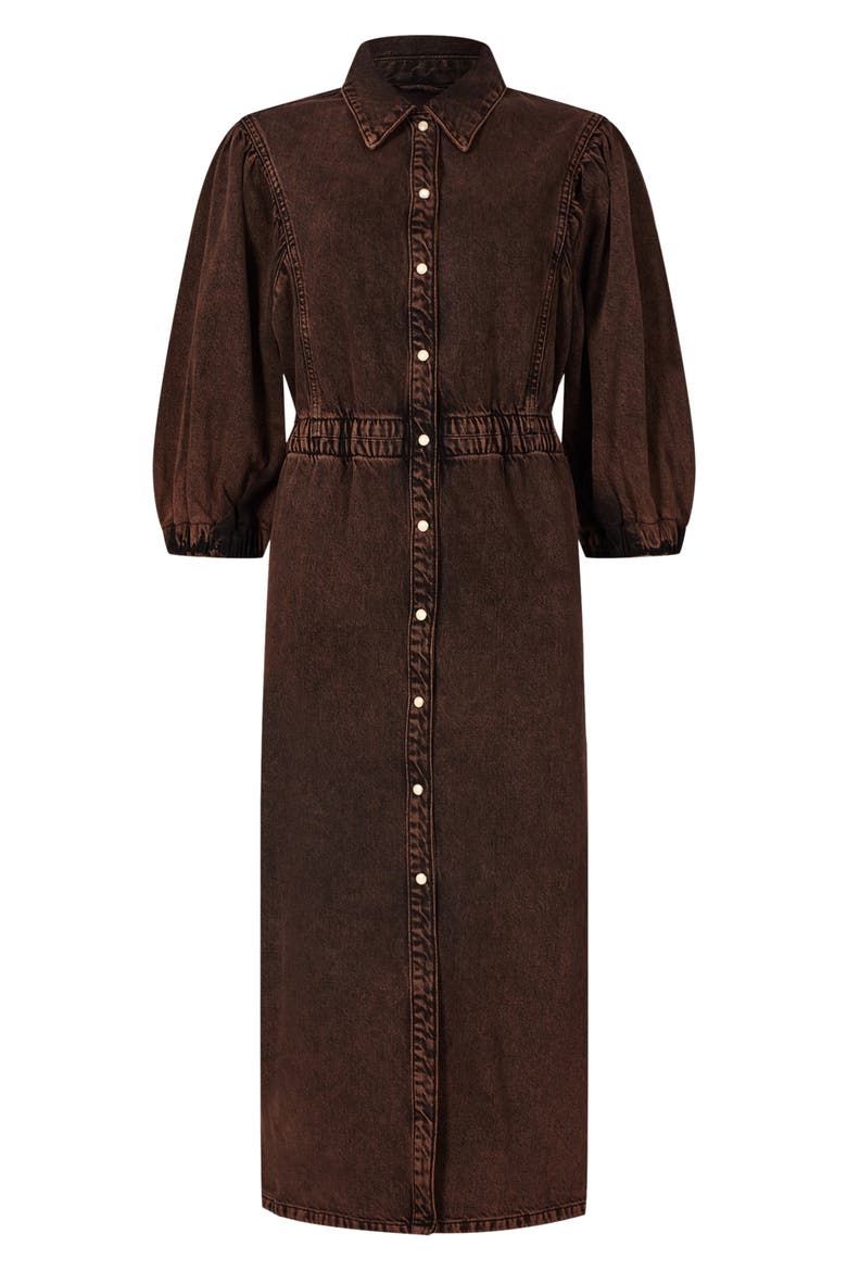 Osa Puff Sleeve Denim Midi Shirtdress, Alternate, color, ACID BROWN