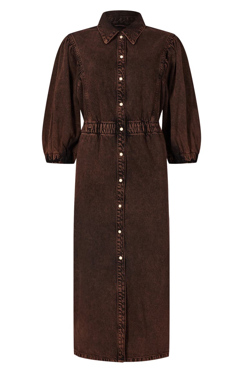 AllSaints Osa Puff Sleeve Denim Midi Shirtdress, Alternate, color,