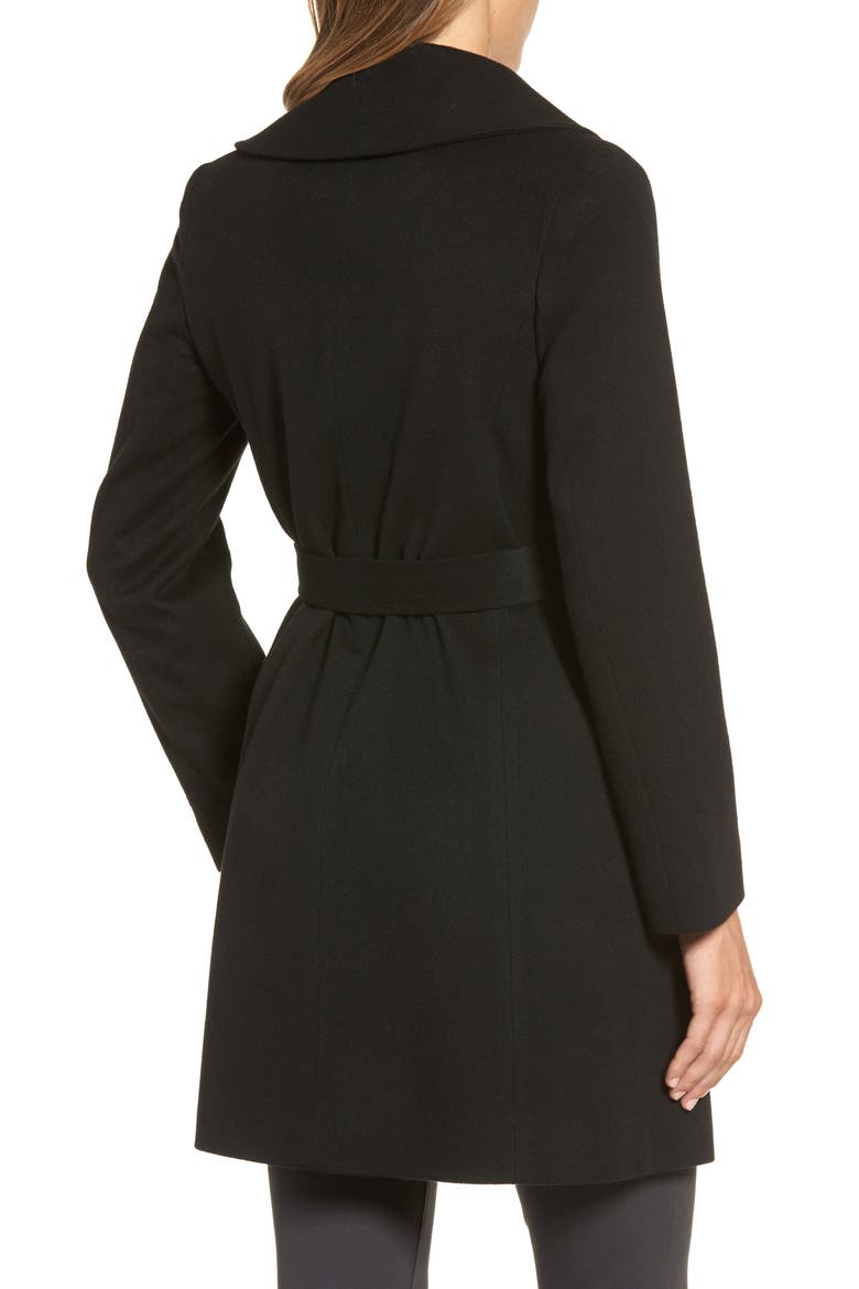 Shawl Collar Cashmere Wrap Coat, Alternate, color, BLACK