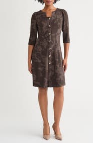 Ming Wang Floral Jacquard Button-Up Knit Dress
