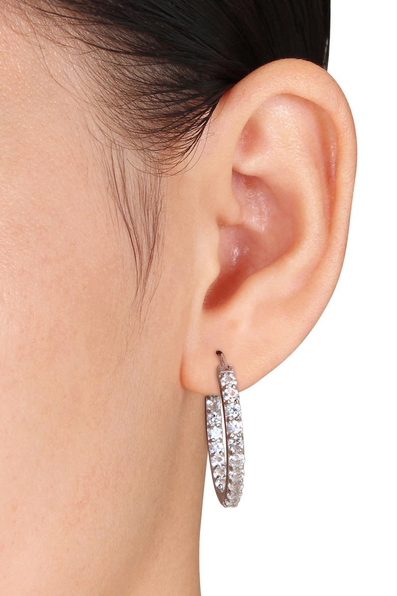 Created White Sapphire Hoop Earrings, Alternate, color, SILVER