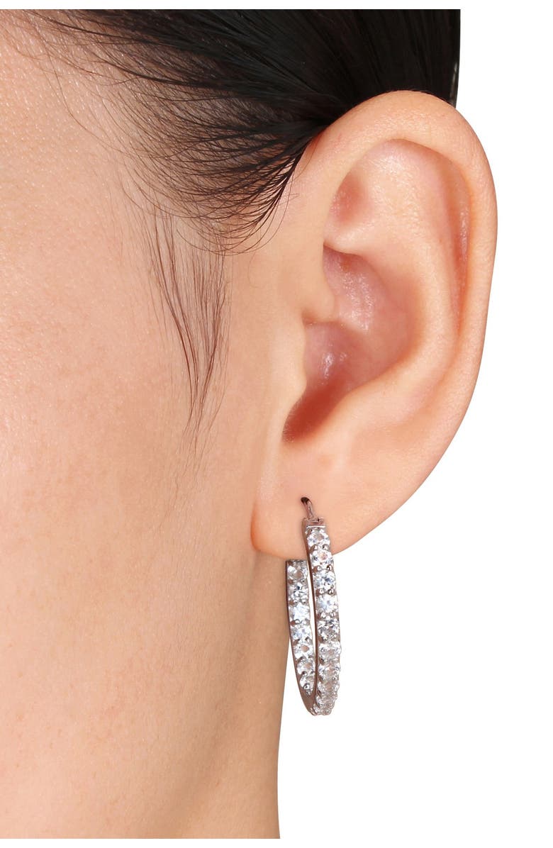 DELMAR Created White Sapphire Hoop Earrings, Alternate, color, Silver