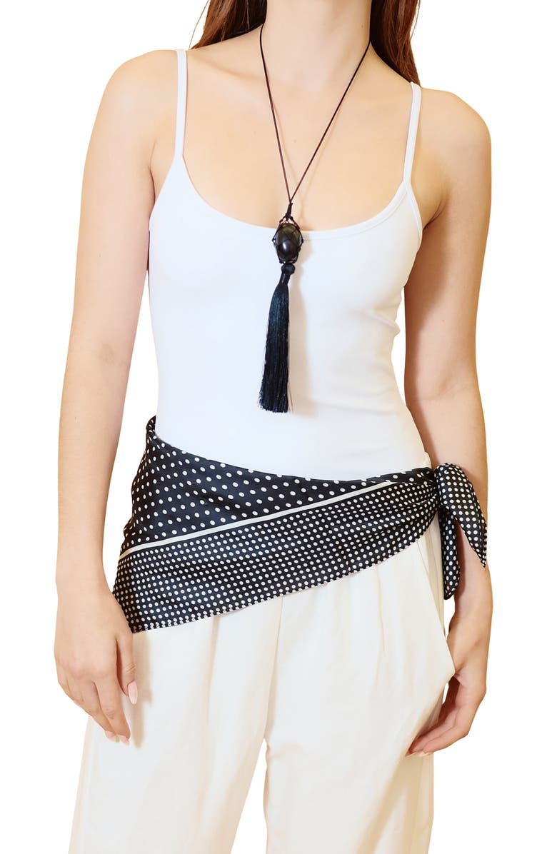 Petit Moments Isabella Polka Dot Square Scarf, Main, color, Black