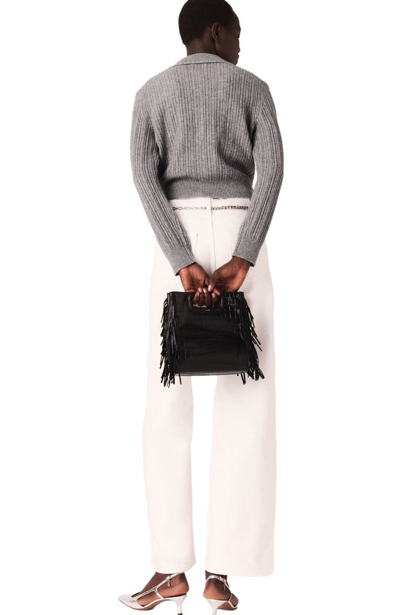 maje Rhinestone collar cardigan, Alternate, color, Grey