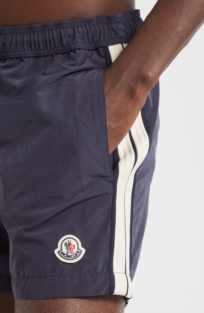 Moncler Side Stripe Swim Trunks, Alternate, color, Navy Blue