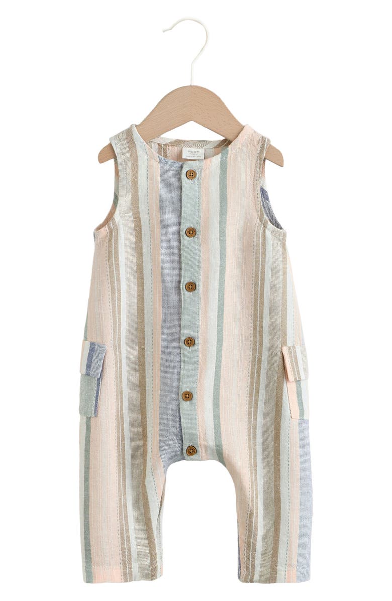 NEXT Linen Blend Woven Stripe Romper, Main, color, Blue