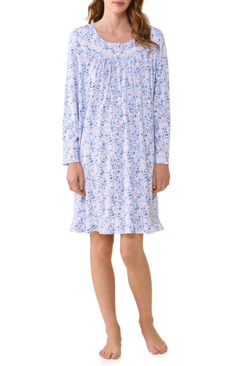 Print Long Sleeve Cotton Nightgown