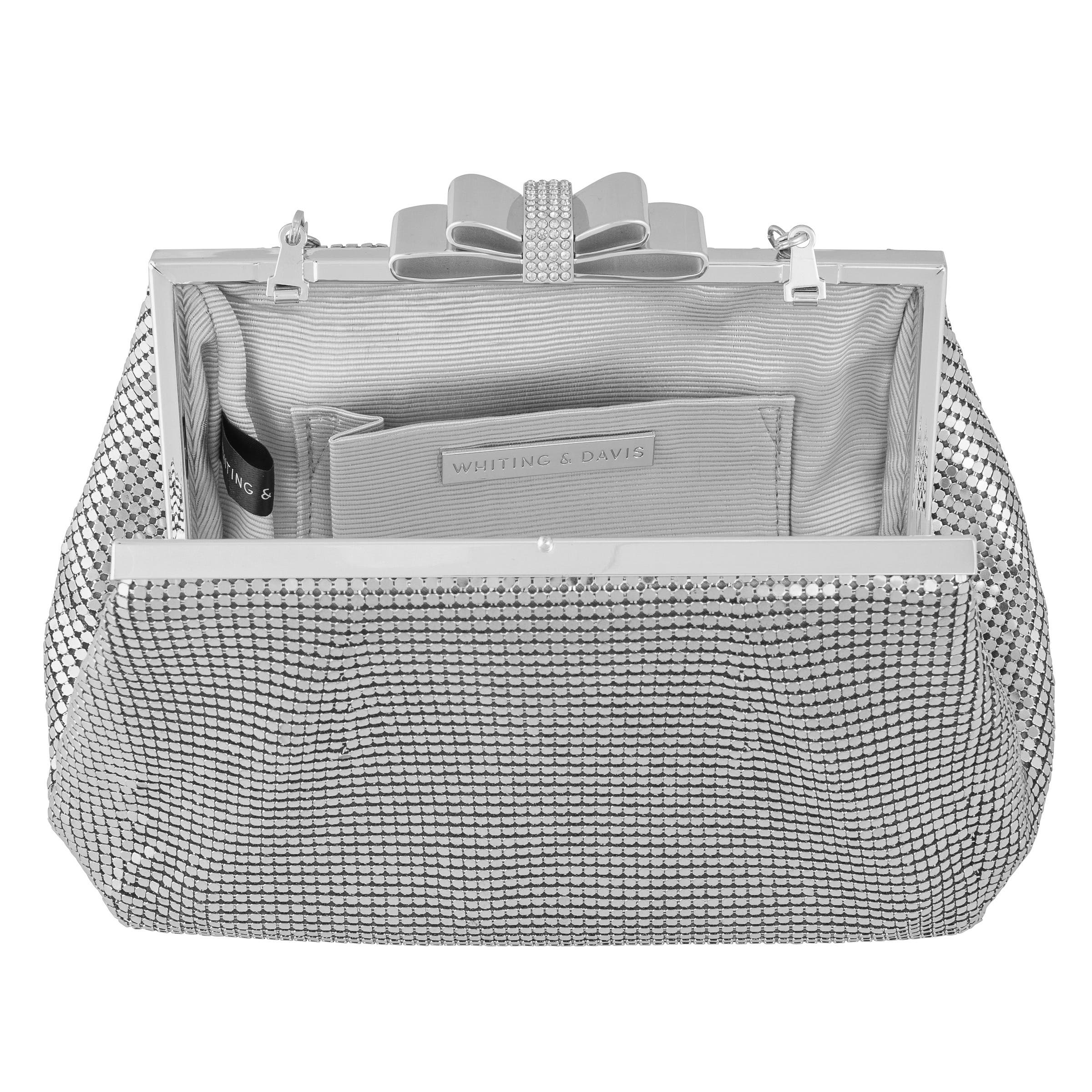 Whiting & Davis Blake Bow Clutch, Alternate, color, Pewter