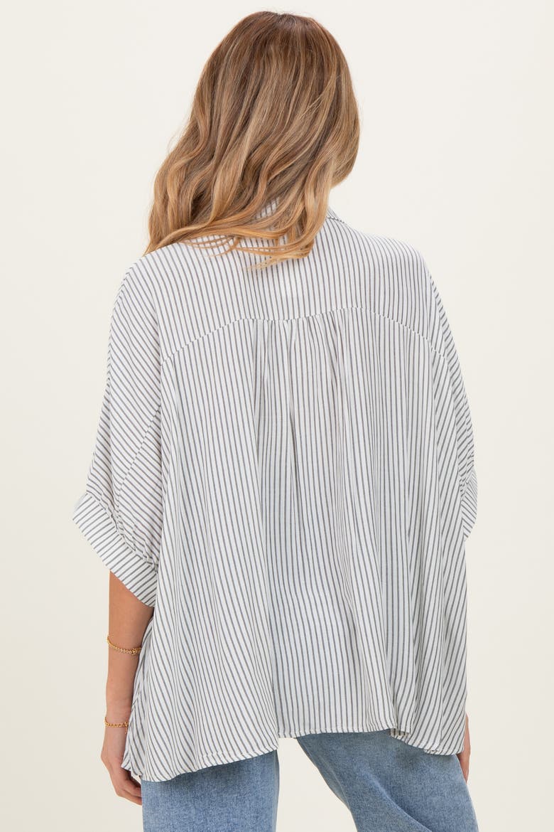 Striped Boxy Button Down Top, Alternate, color, Black