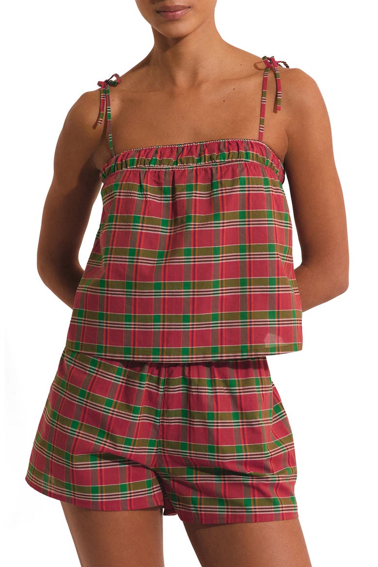 Vagabonde Plaid Cotton Pajama Camisole, Main, color, FUCHSIA
