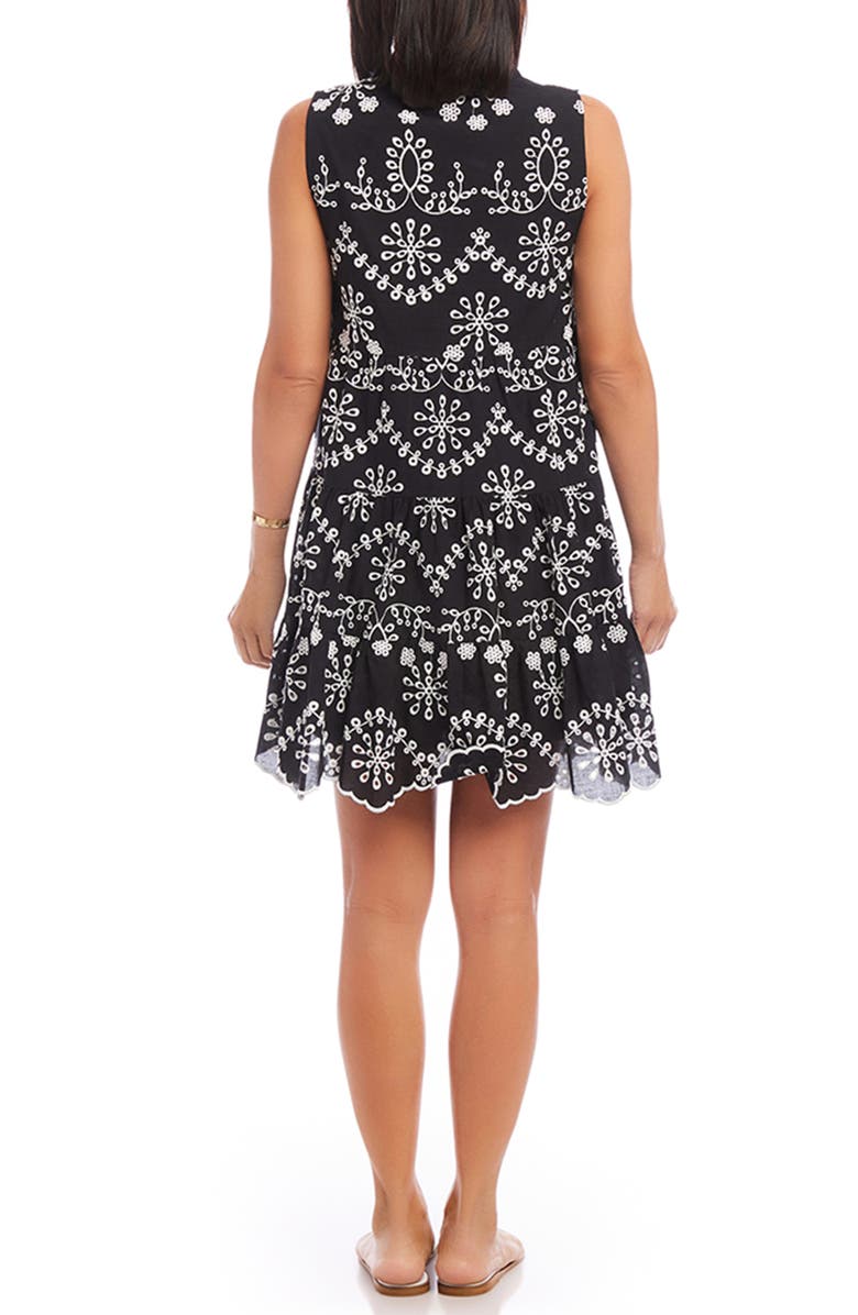Karen Kane Eyelet Embroidered Sleeveless Tiered Cotton Dress, Alternate, color, Black
