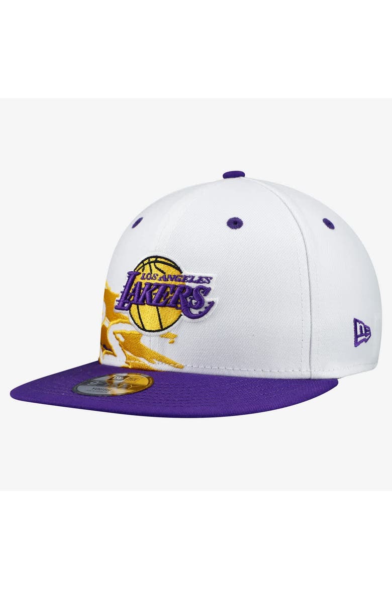 Youth New Era  White/Purple Los Angeles Lakers Swept 9FIFTY Snapback Hat, Alternate, color, White