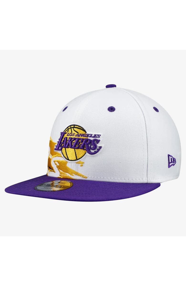 New Era Youth New Era White/Purple Los Angeles Lakers Swept 9FIFTY Snapback Hat, Alternate, color, White