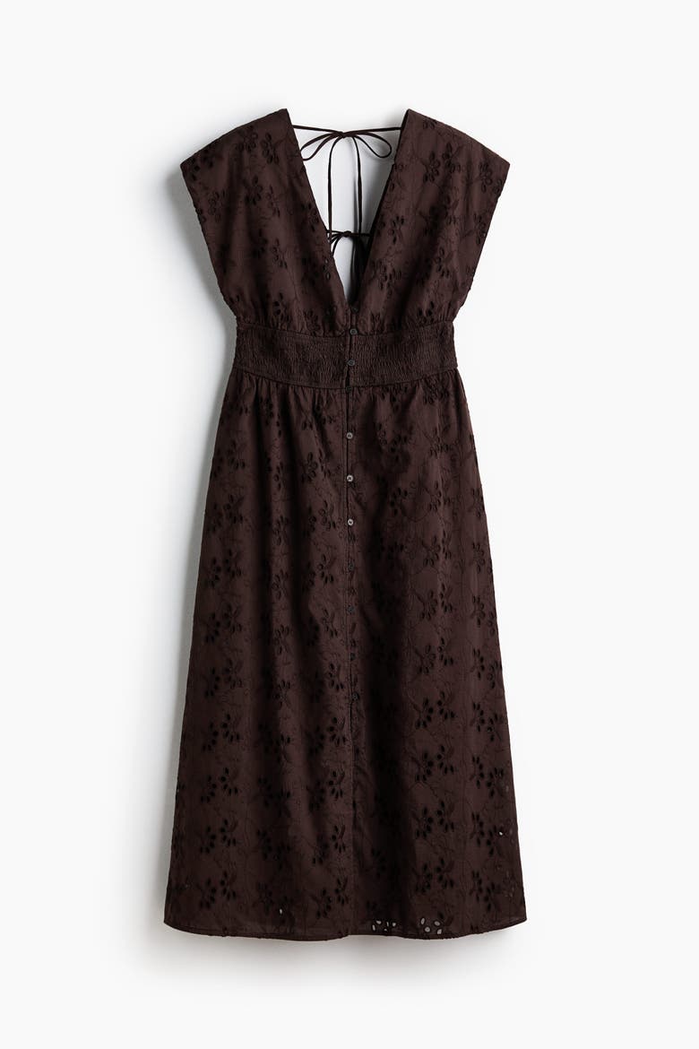 Broderie-anglaise Cotton Dress, Main, color, Dark brown