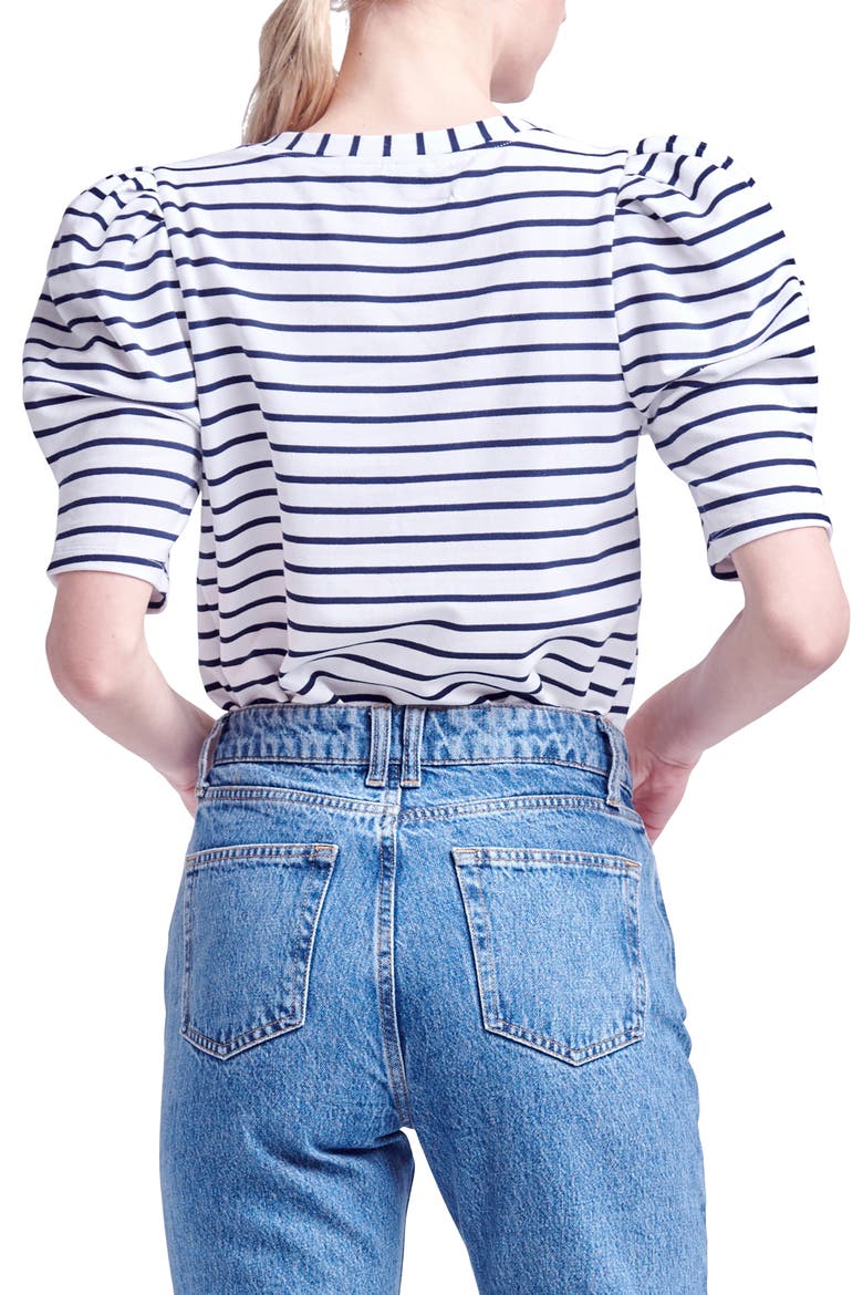 Stripe Puff Sleeve Top, Alternate, color, WHITE/NAVY