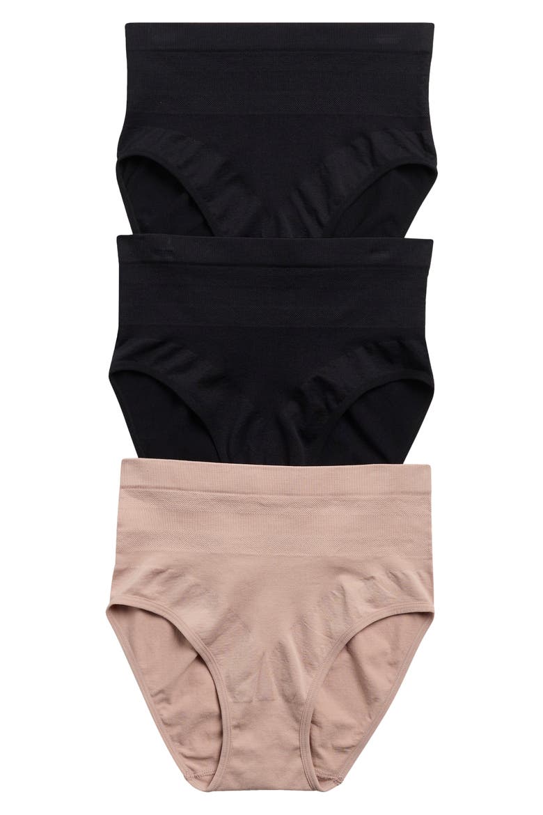 Set of 3 Assorted Jacquard Shaping Briefs, Main, color, BLACK/ ONDINE BLUSH/ BLACK