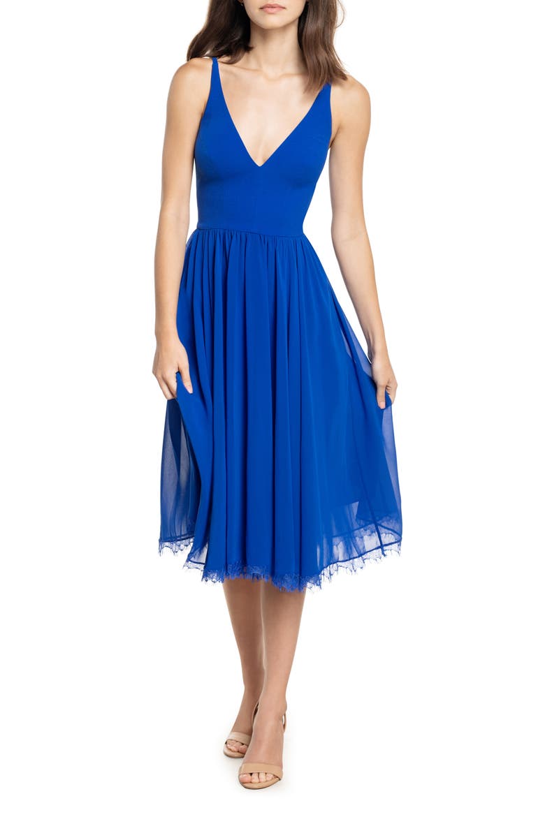 Alicia Mixed Media Midi Dress, Main, color, ELECTRIC BLUE