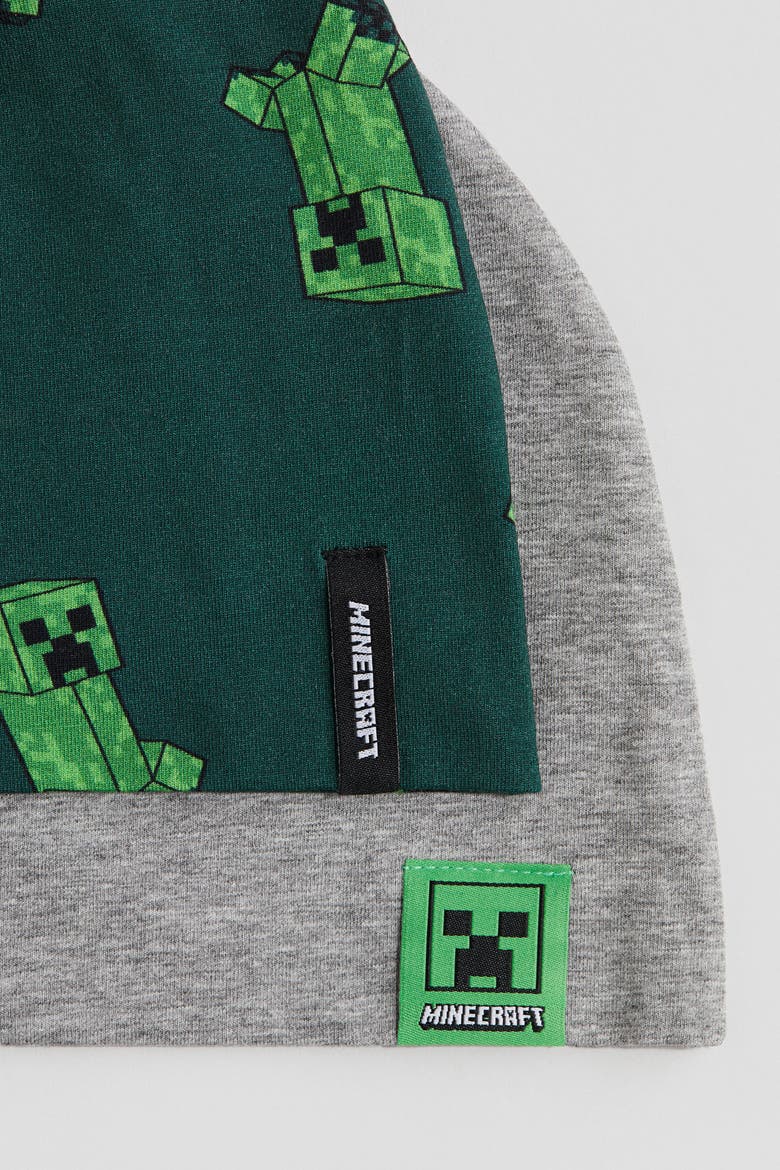 2-pack Printed Jersey Beanies, Alternate, color, Gray melange/Minecraft