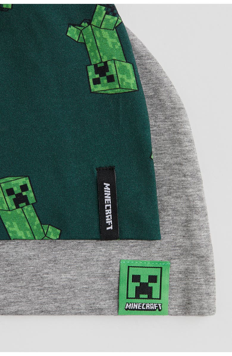 H&M 2-pack Printed Jersey Beanies, Alternate, color, Gray Melange/Minecraft