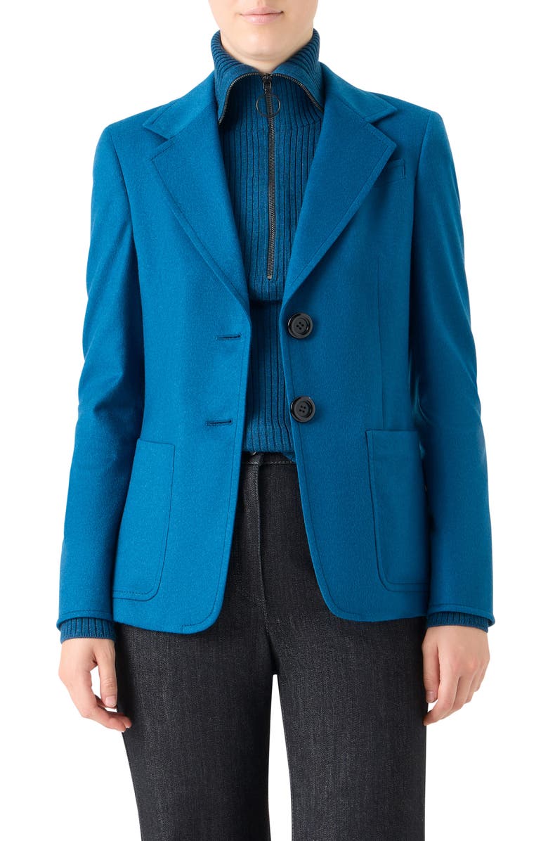 Akris punto Single Breasted Wool Blazer, Main, color, Teal