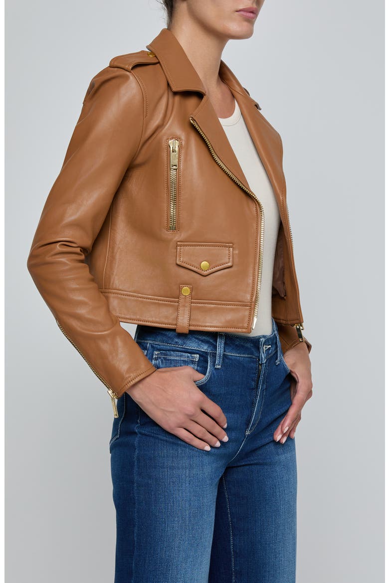 Blakely Crop Leather Biker Jacket, Alternate, color, SOFT COGNAC