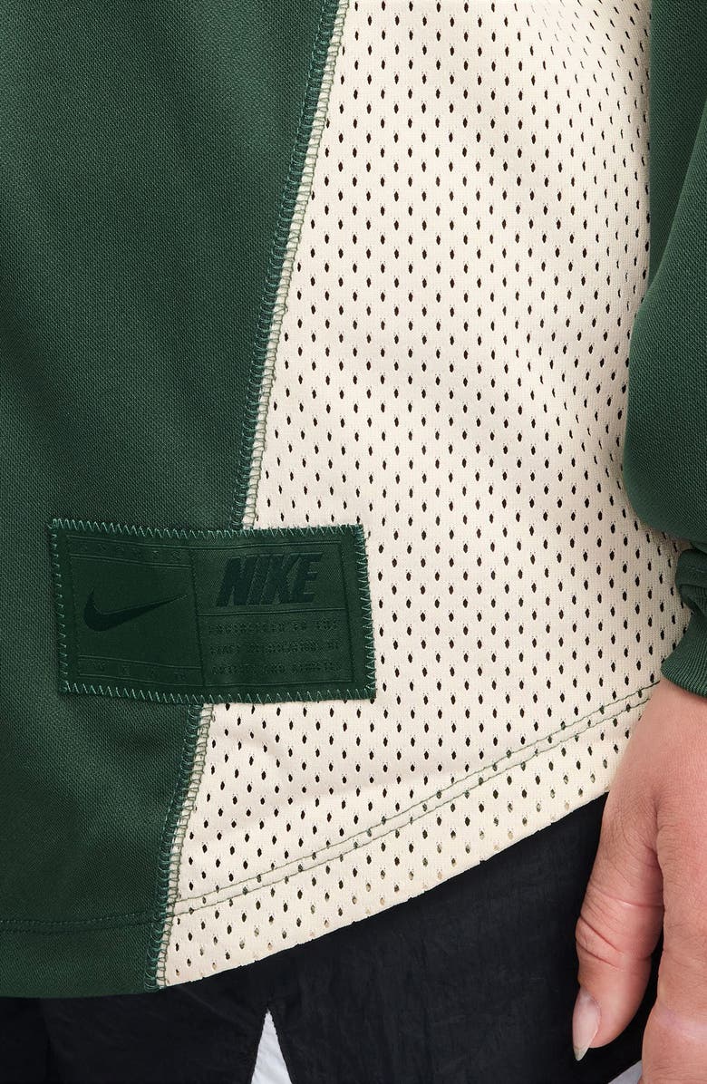 Nike Sportswear Oversize Long Sleeve Jersey Button-Up Shirt, Alternate, color, Fir/ Chalk/ Chalk