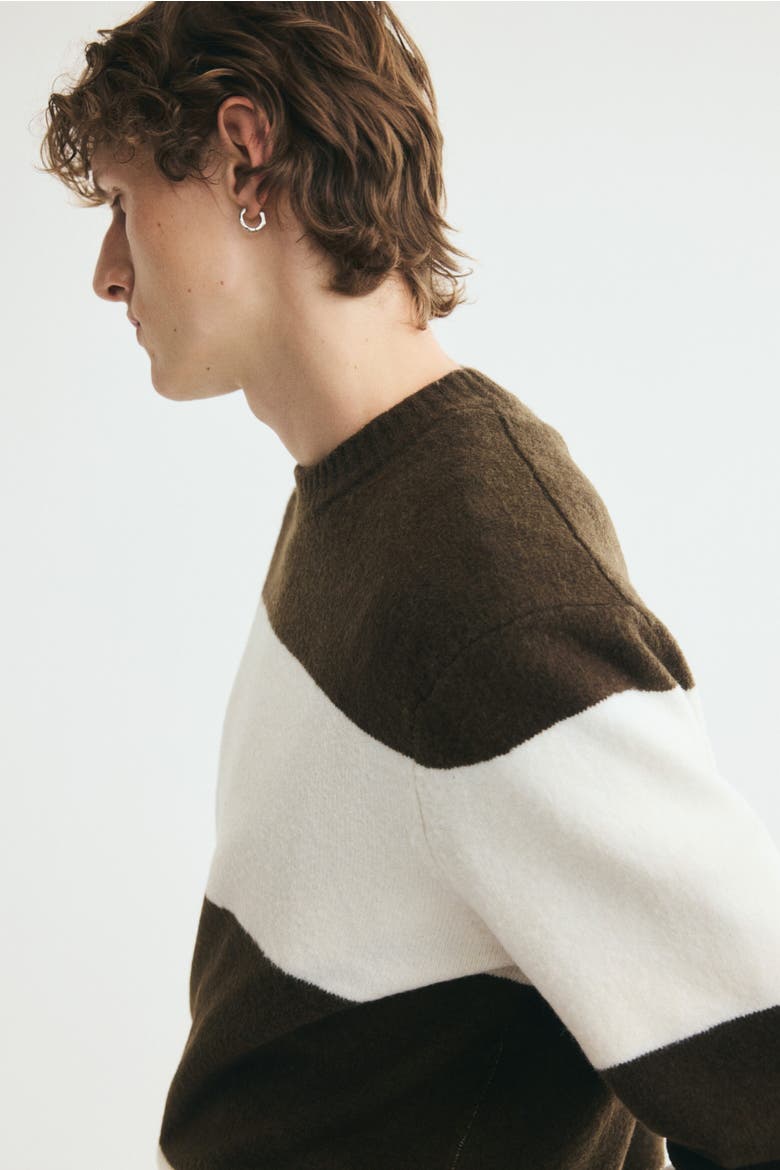 Regular-Fit Knit Sweater, Alternate, color, Dark khaki green/striped