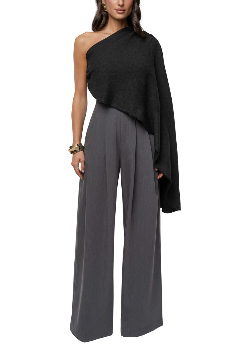 Capsule One-Shoulder Crop Sweater, Alternate, color, BLACK