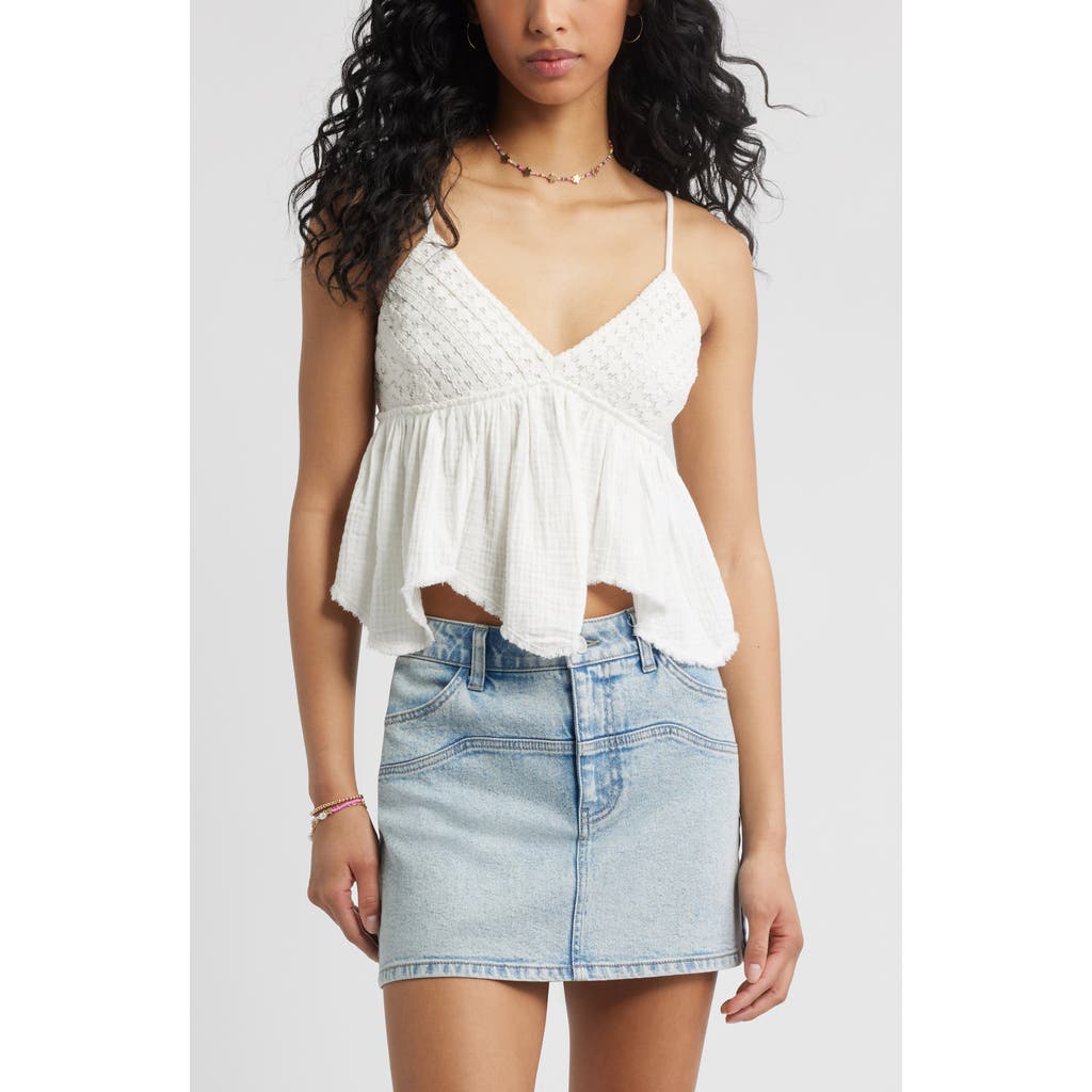 Bp. Lace & Cotton Gauze Babydoll Camisole In White