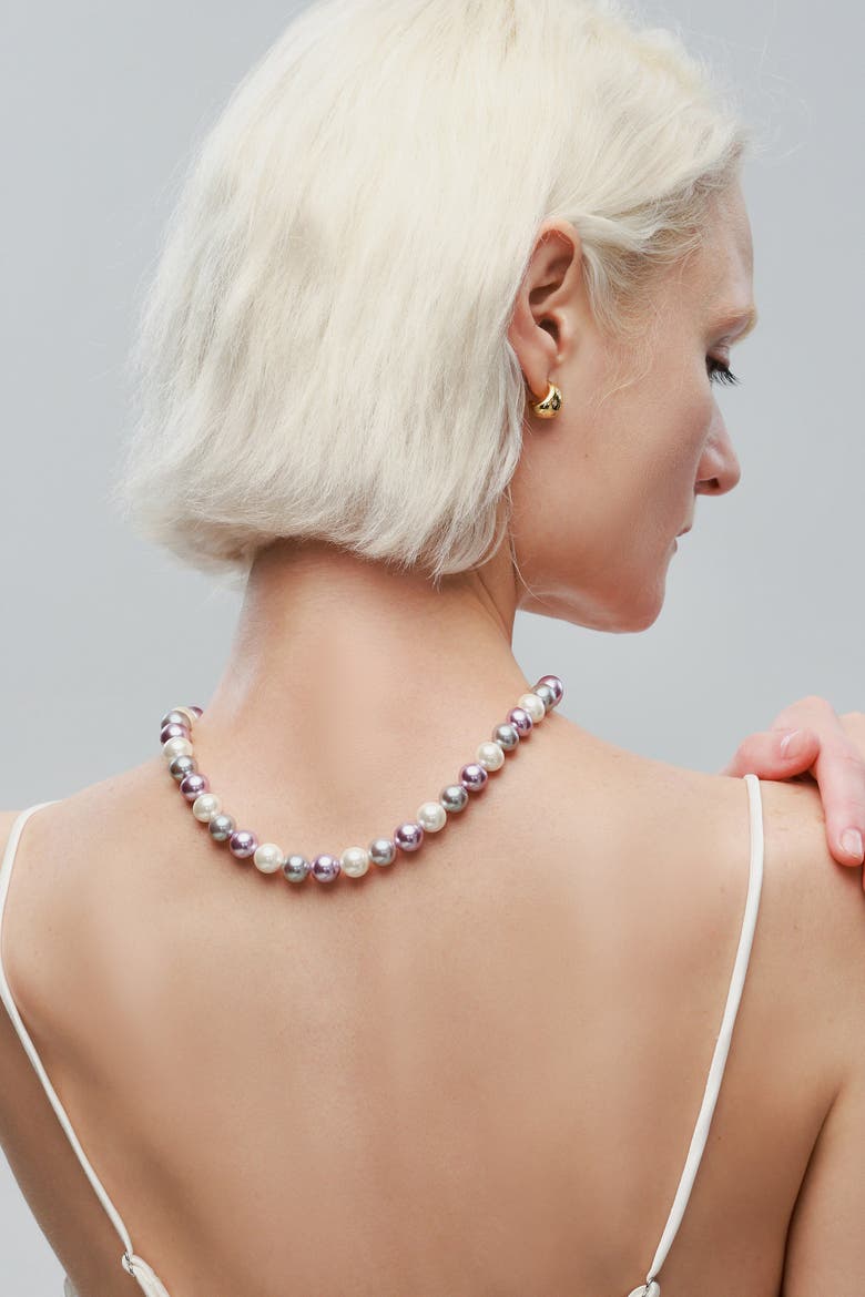 Lydia Purple Shell Pearl Strand Choker Necklace, Alternate, color, Gold