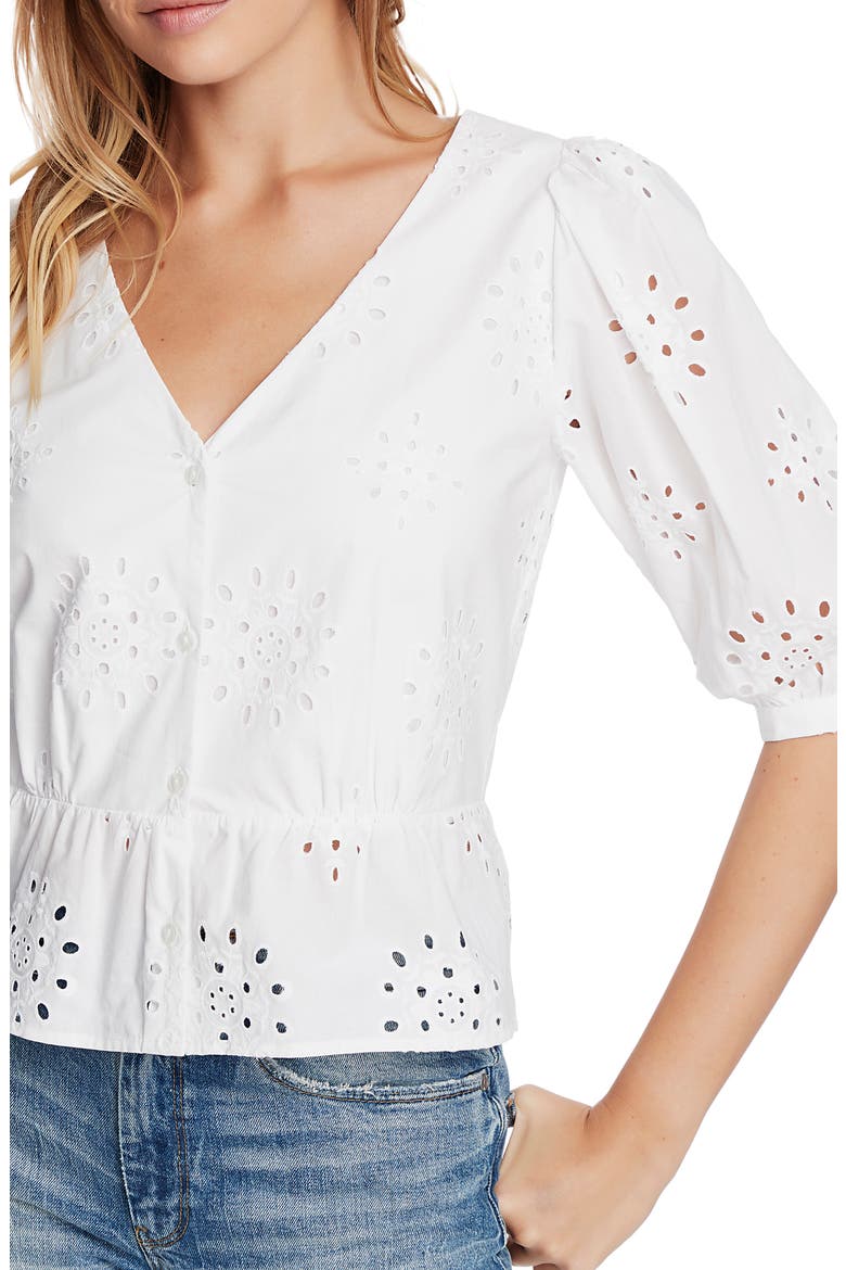 Eyelet Peplum Top, Alternate, color, ULTRA WHITE