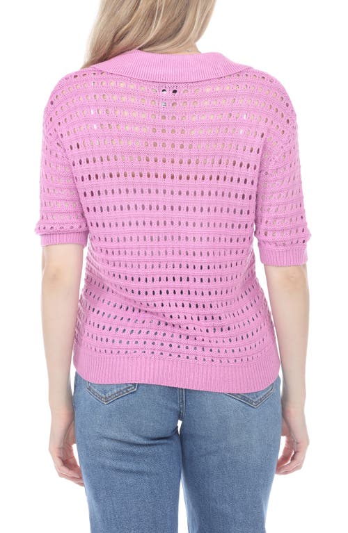 Shop Rain And Rose Open Stitch Sweater Polo In Pink