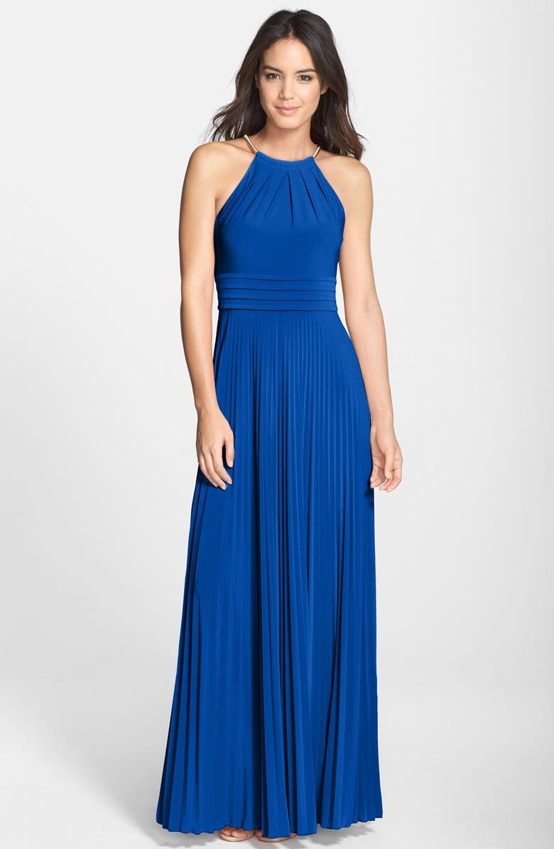 Eliza J Pleated Jersey Maxi Dress, Main, color, 