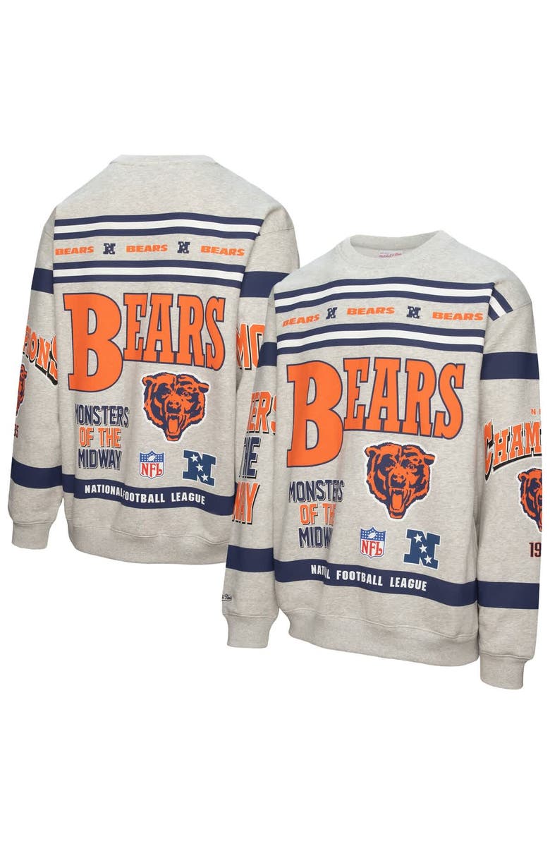 Mitchell & Ness Men's Mitchell & Ness  Heather Gray Chicago Bears All Over Print Vintage Fleece Crewneck Sweatshirt, Main, color, 