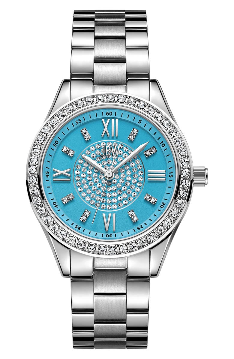 JBW Mondrain Diamond & Crystal Embellished Miyota Bracelet Watch, 34mm, Main, color, Silver
