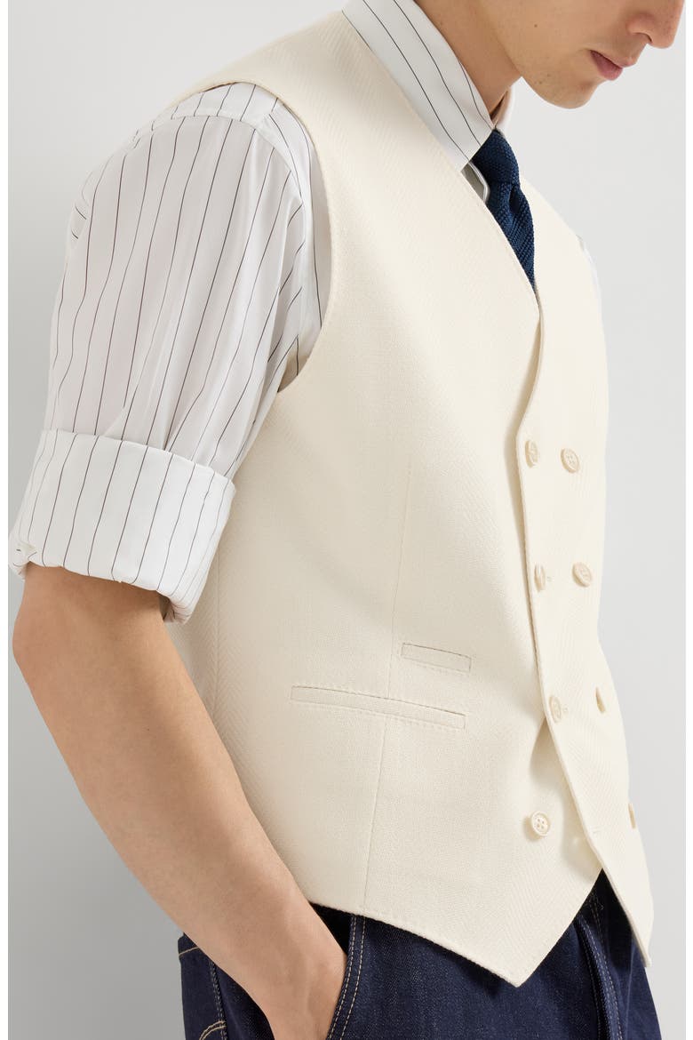 Virgin Wool And Cotton Chevron One-and-a-half Breasted Waistcoat, Alternate, color, Panama