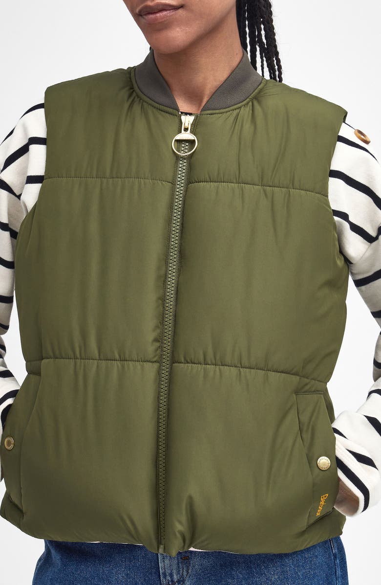 Barbour Fay Puffer Vest, Alternate, color, Dark Moss/ Sand/ Pink