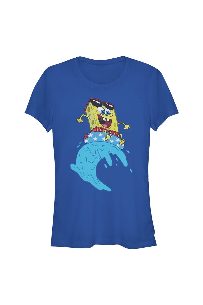 Juniors SpongeBob SquarePants Cool Surfing Waves T Shirt, Main, color, Royal Blue