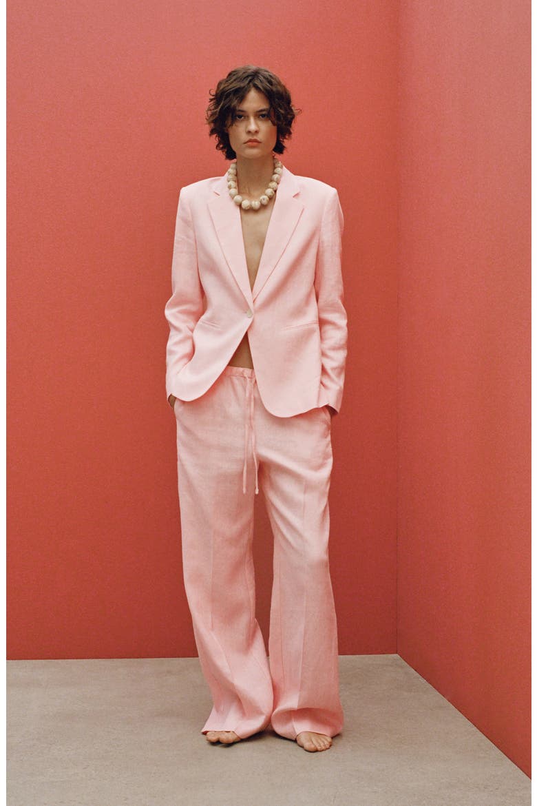 Tie Waist Wide Leg Linen Pants, Alternate, color, LIGHT PINK