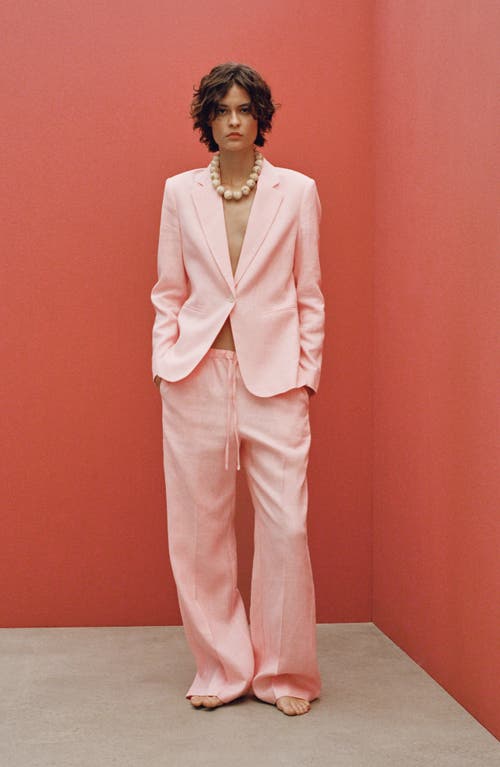 Mango Straight Linen Pants With Bow Light Pink In Pink