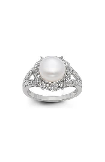 Fzn Cz & Freshwater Pearl Ring In White