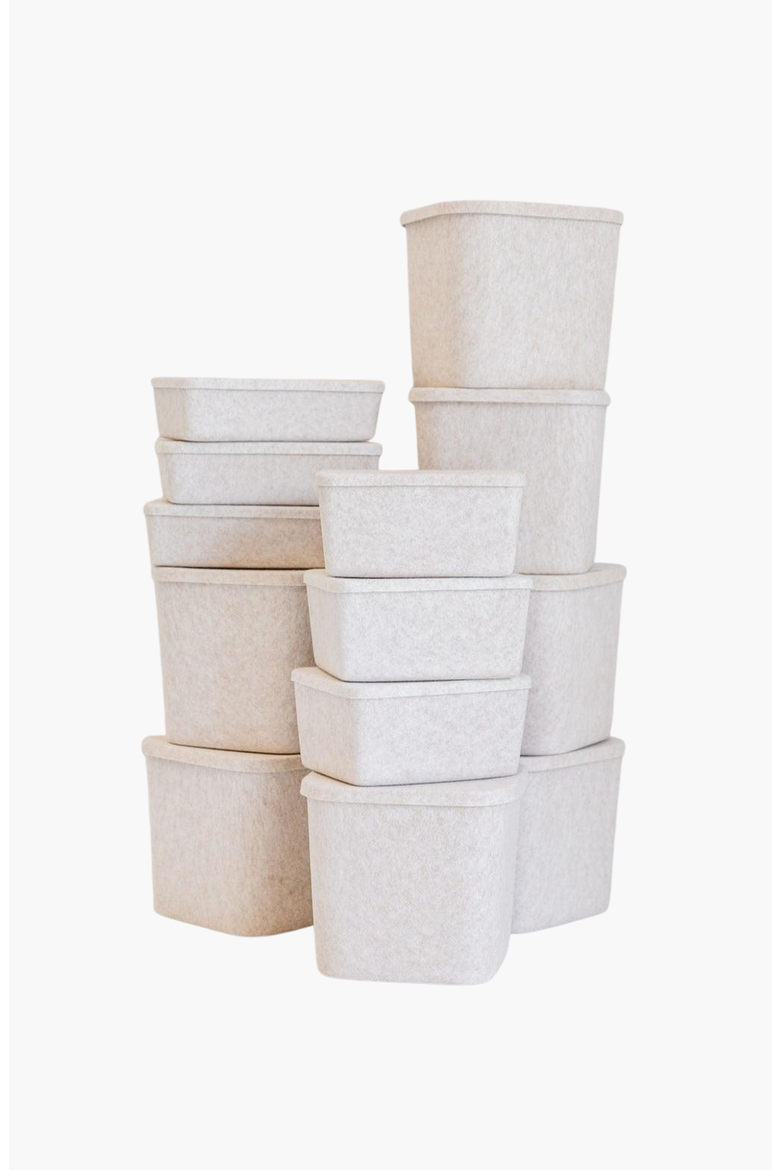 The Sculpted Bin - Original with Lid, Alternate, color, Stone - Set of 3