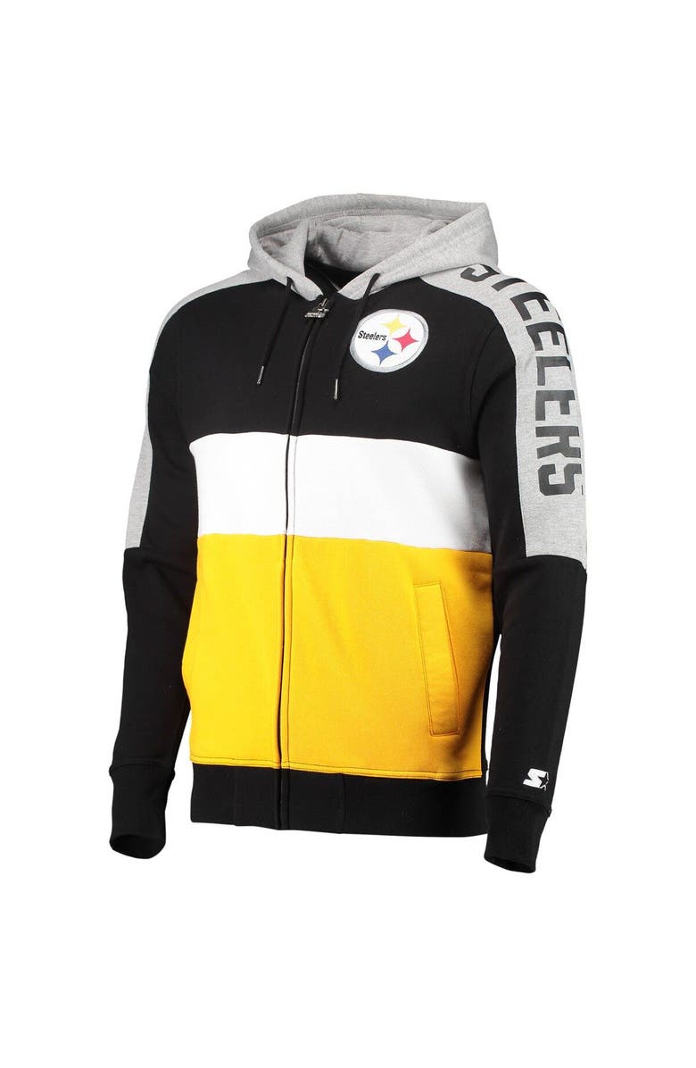 STARTER Men's Starter Black/Gold Pittsburgh Steelers Playoffs Color Block Full-Zip Hoodie, Alternate, color, Black