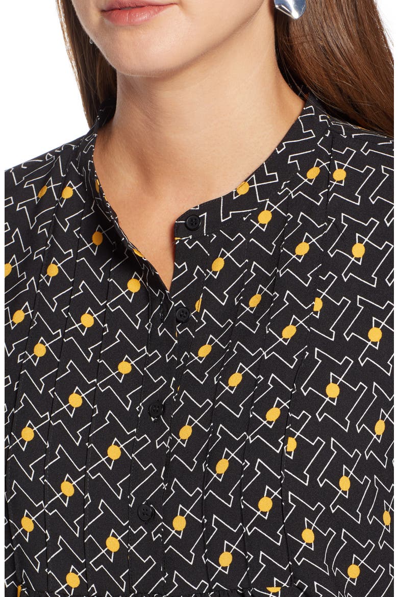 Pintuck Detail Shift Dress, Alternate, color, BLACK GEO PRINT