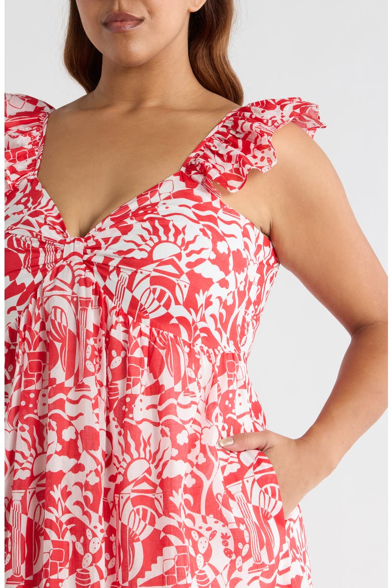 Aster Yare Smocked Cotton Midi Sundress, Alternate, color, WHITE-RED