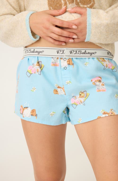 Pj Salvage Print Cotton Flannel Pajama Shorts In Blue