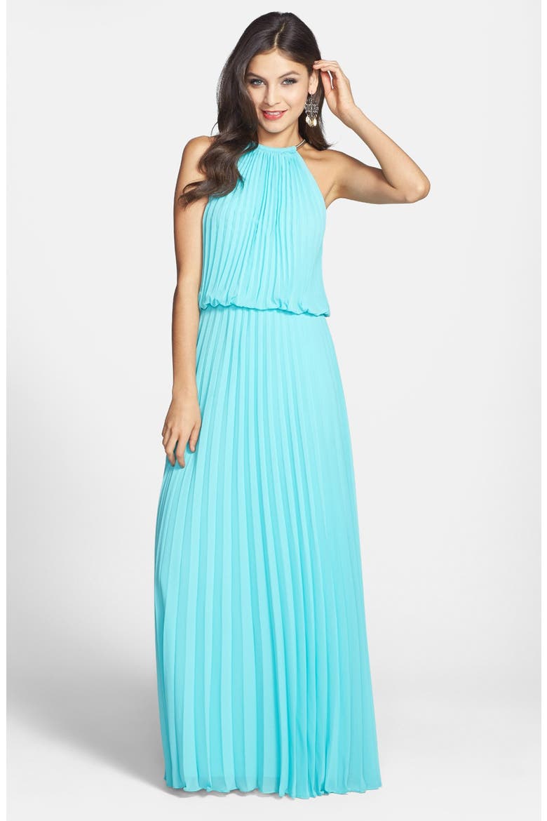 Xscape Pleat Cutaway Blouson Dress, Main, color, MINT