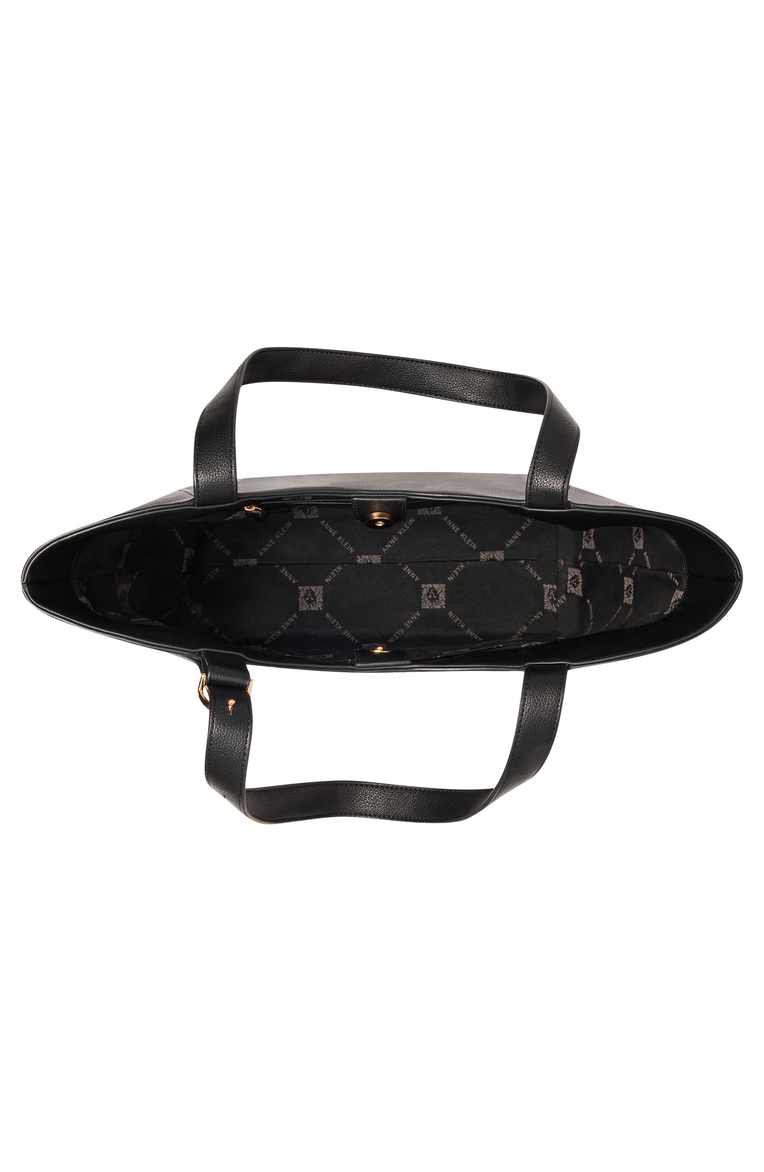 Faux Leather Tote with Pouch, Alternate, color, BLACK