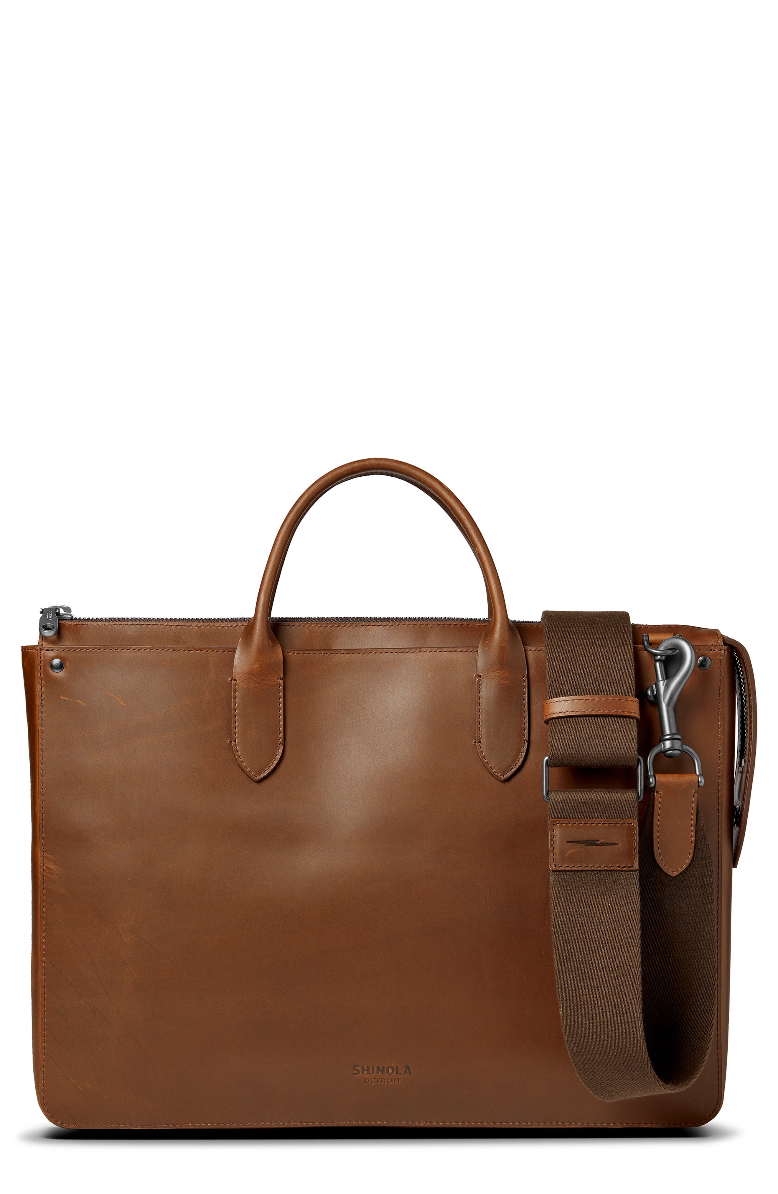 Shinola The Slim Traveler Leather Briefcase, Main, color, 
