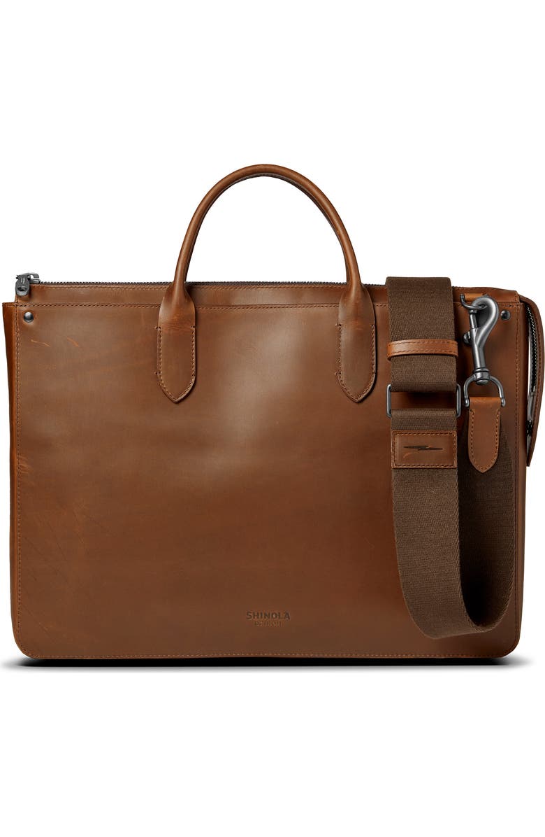 Shinola The Slim Traveler Leather Briefcase, Main, color,